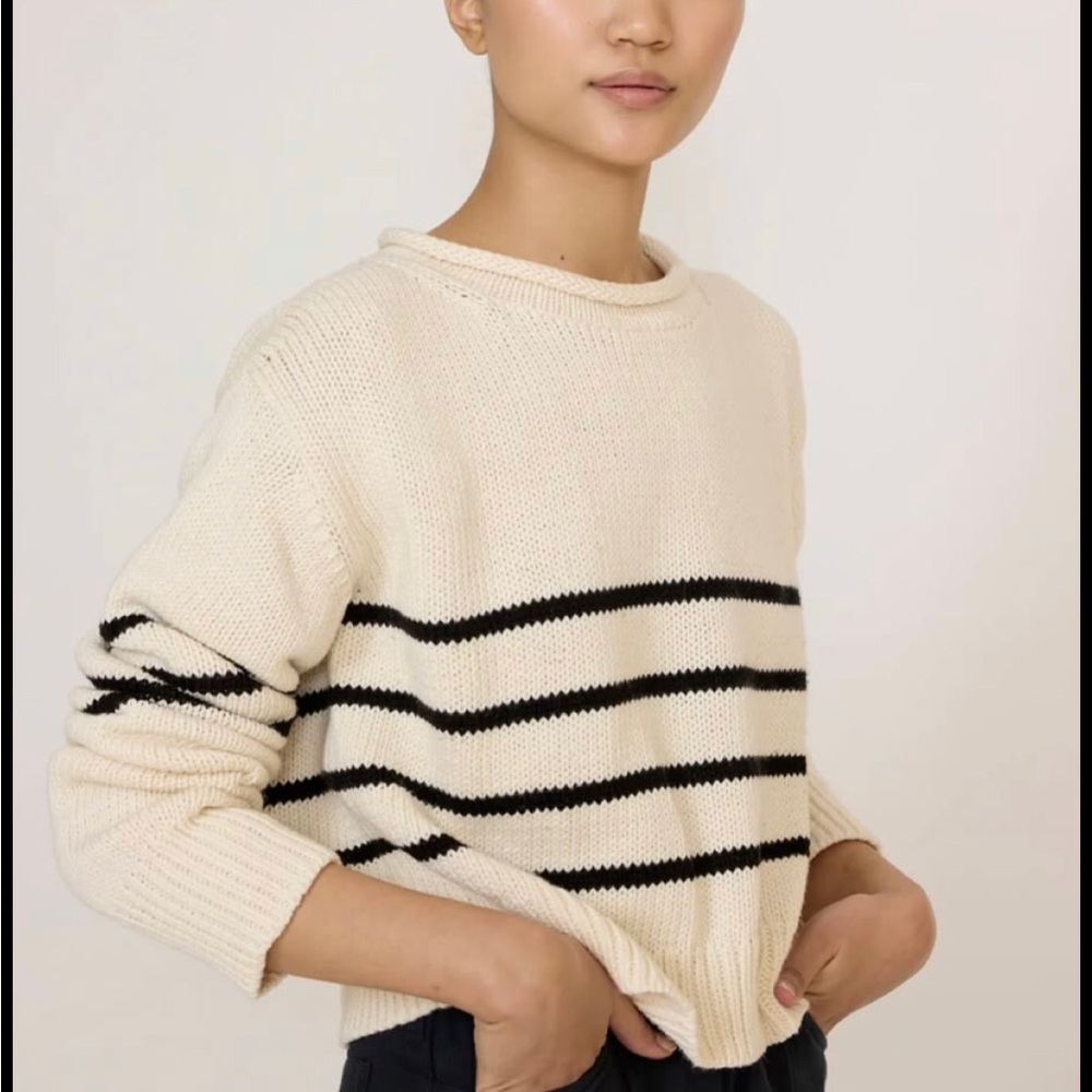 Laude the Label Cream Crewneck Sweater with Black Stripes